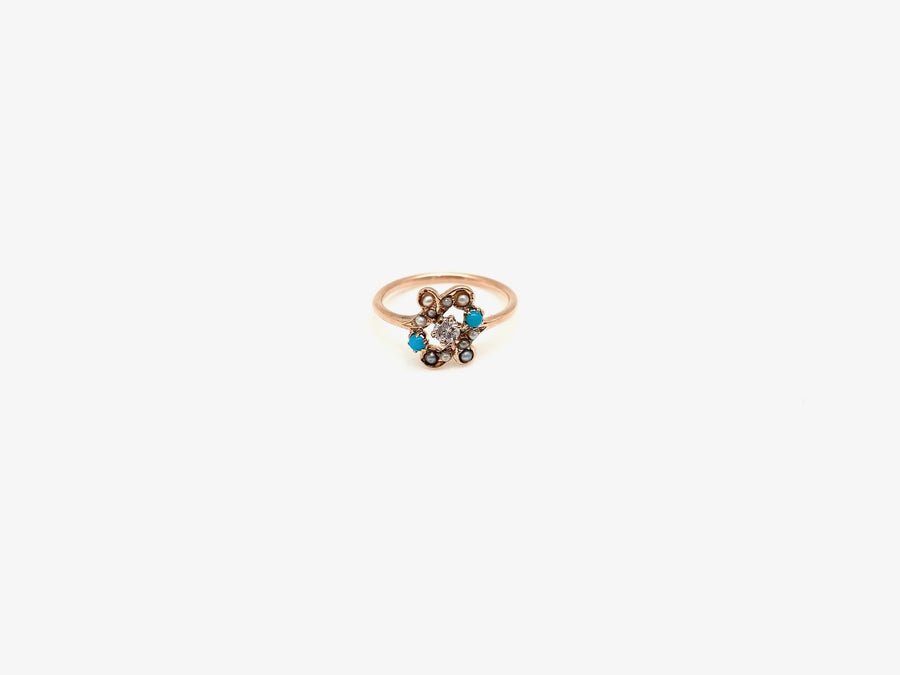 Turquoise, Seed Pearl, Rose-cut Diamond Ring (4.75)