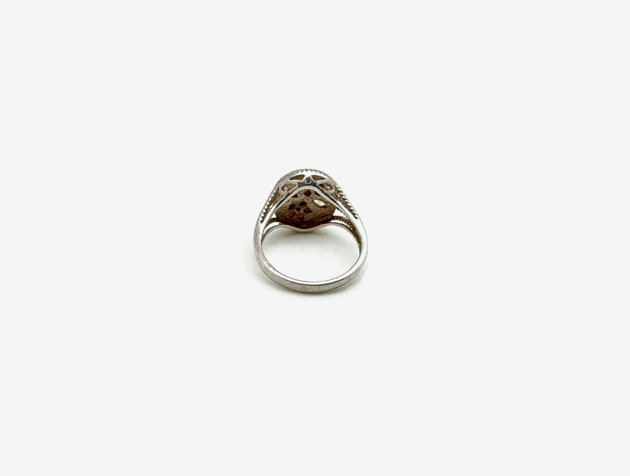 Silver Gemstone Flower Signet Ring (9.25) - Stone Cooper