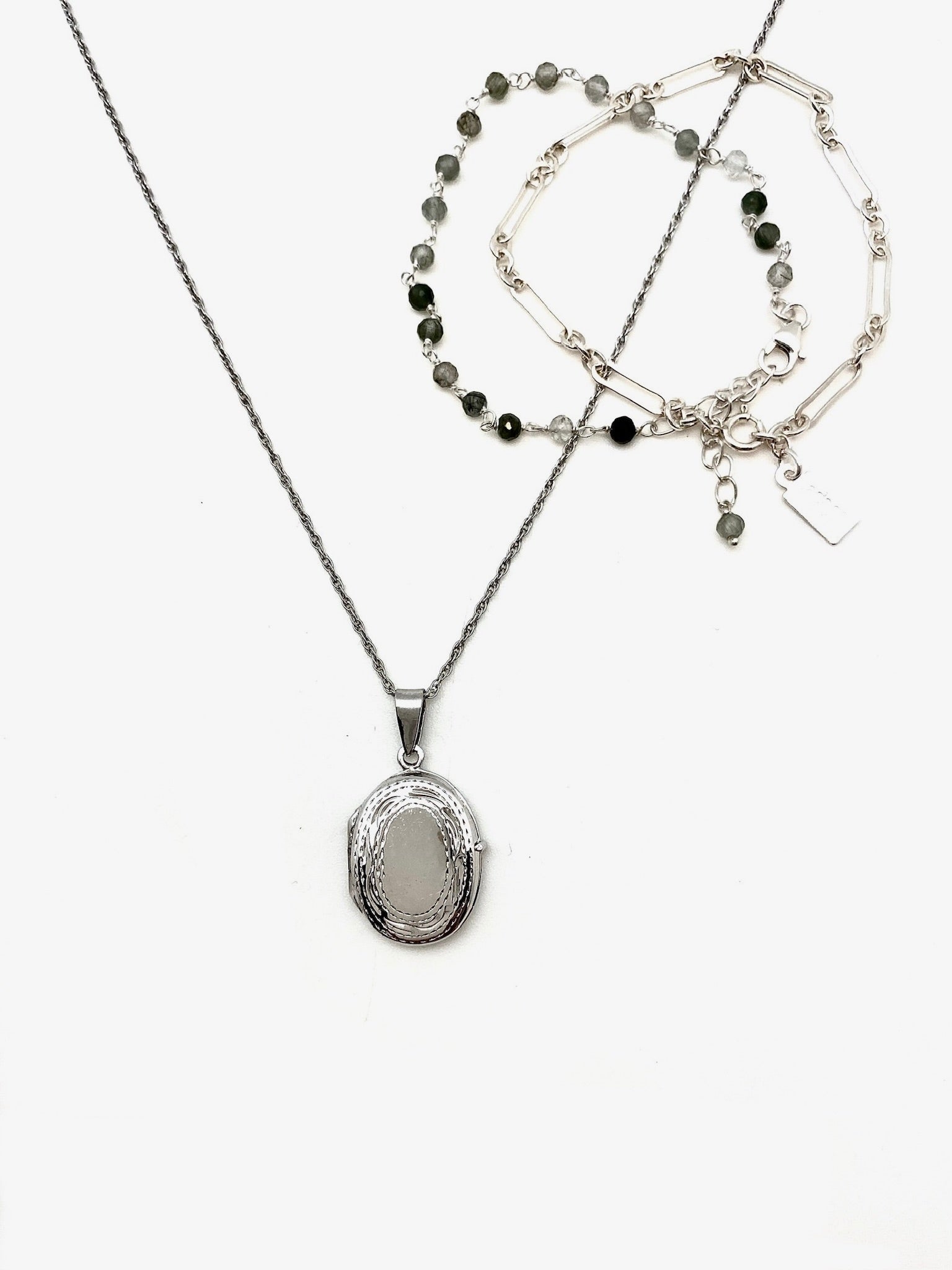 Silver Locket & Bracelets Set