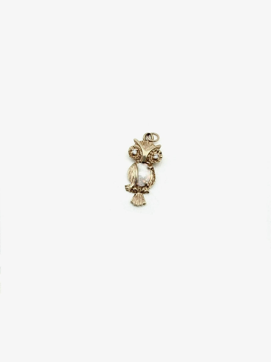 14K Opal Owl Charm with Diamond Eyes - Stone Cooper