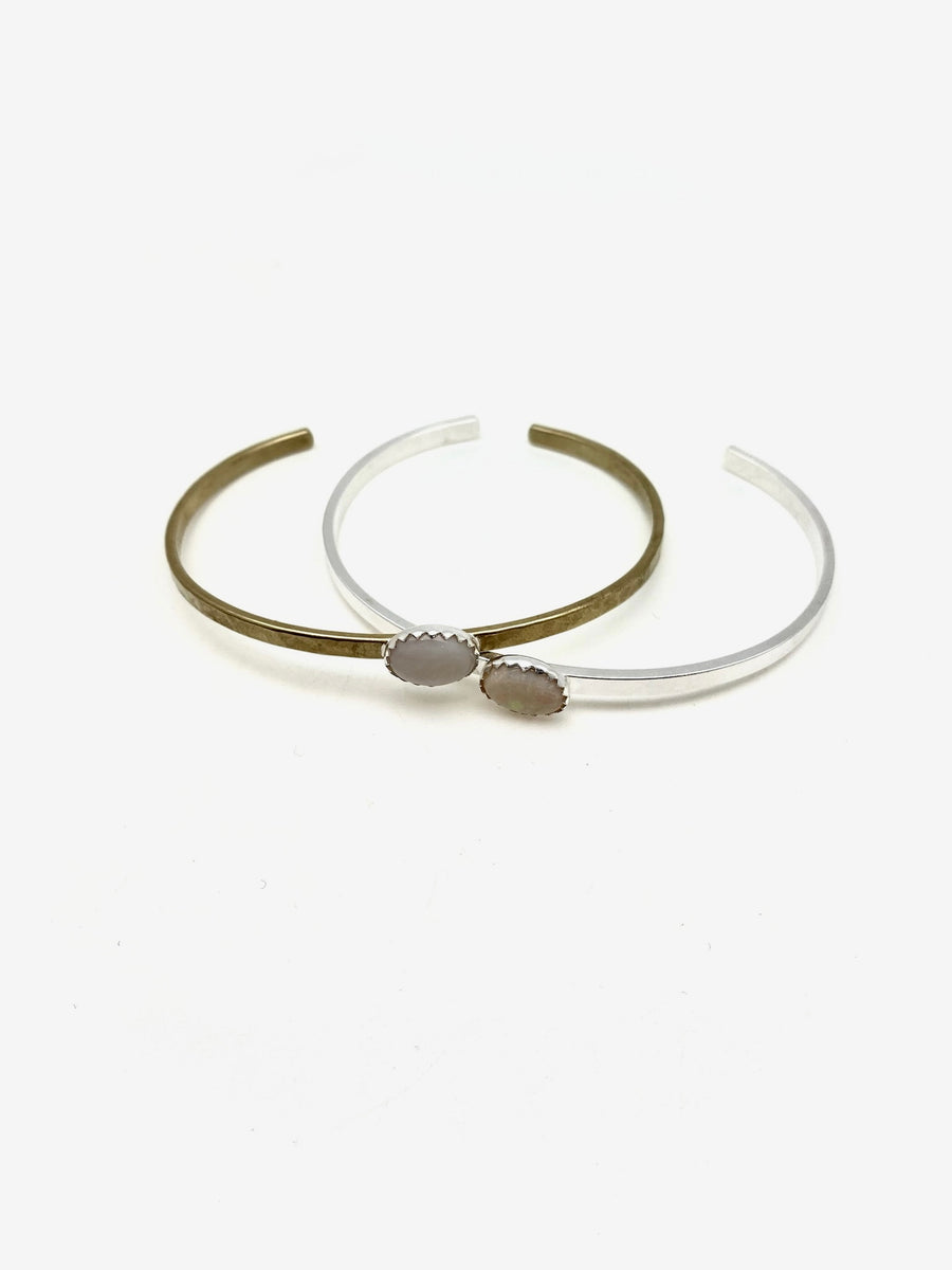 Opal Everyday Cuff, Silver or Brass - Stone Cooper