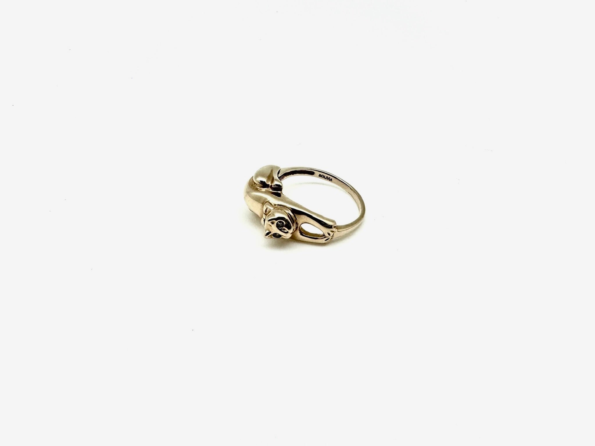 Cat with Diamond Eyes 10K Vintage Ring (8) - Stone Cooper