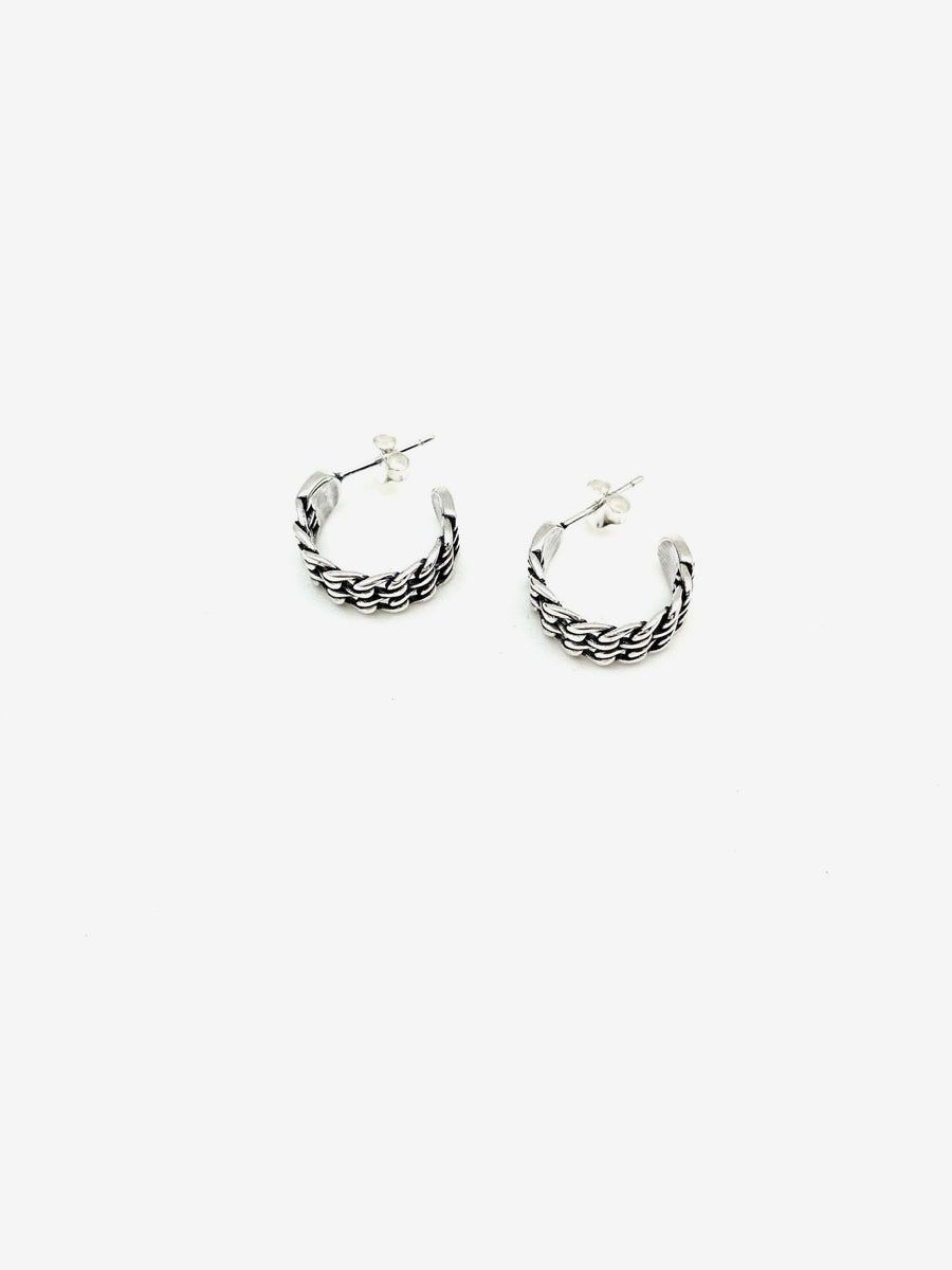 Sterling Silver Braided Chain Hoops - Stone Cooper
