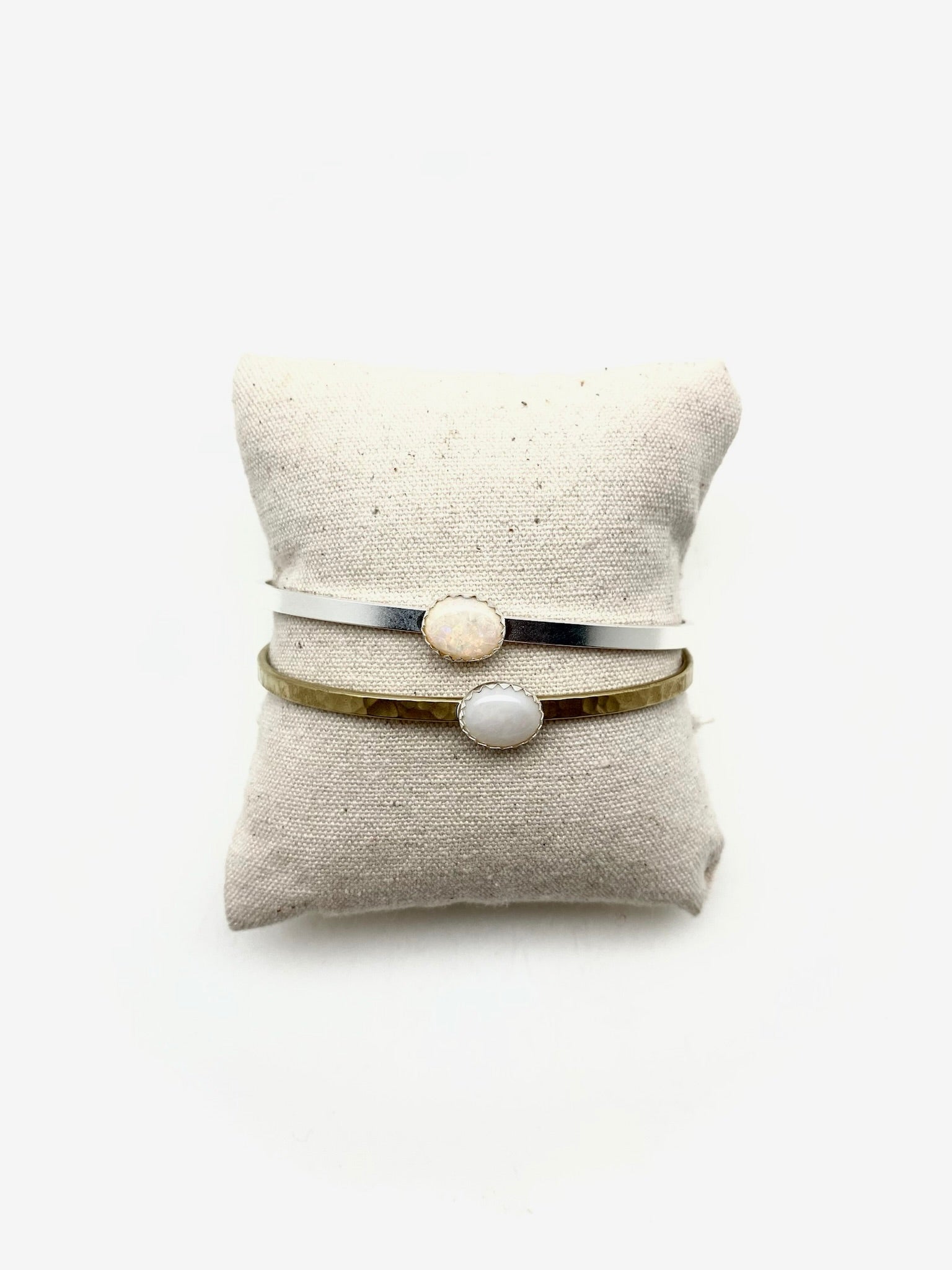 Opal Everyday Cuff, Silver or Brass - Stone Cooper
