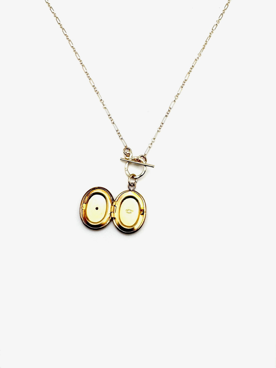 Vintage Gold Fill Oval Diamond Locket Toggle Necklace - Stone Cooper