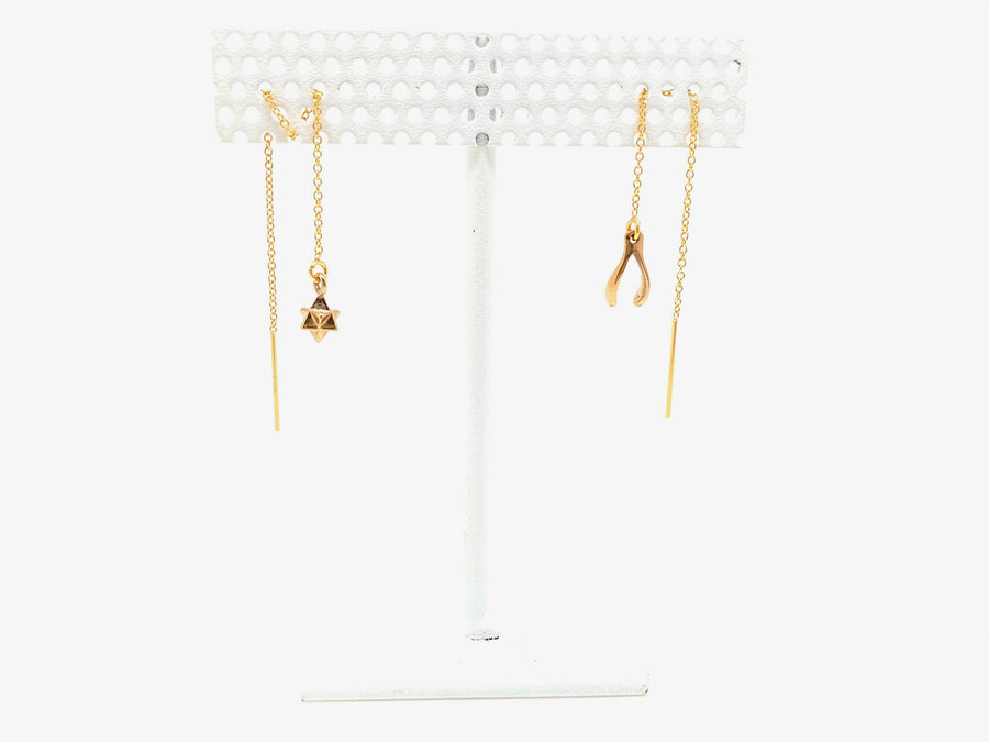 Tiny Wishbone Gold Ear Threader - Stone Cooper