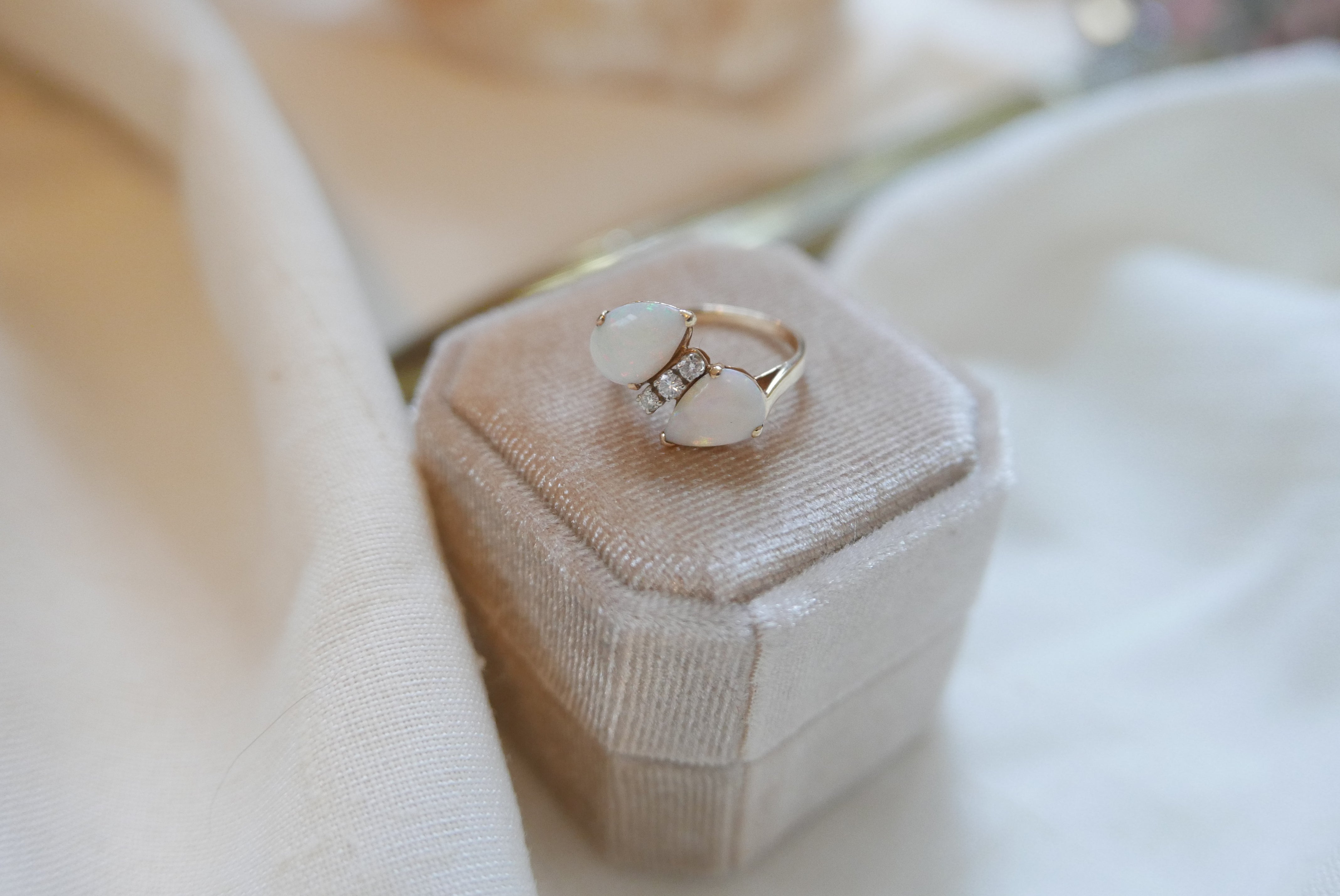 Opal and Diamond Antique Toi et Moi Ring (5.5) - Stone Cooper