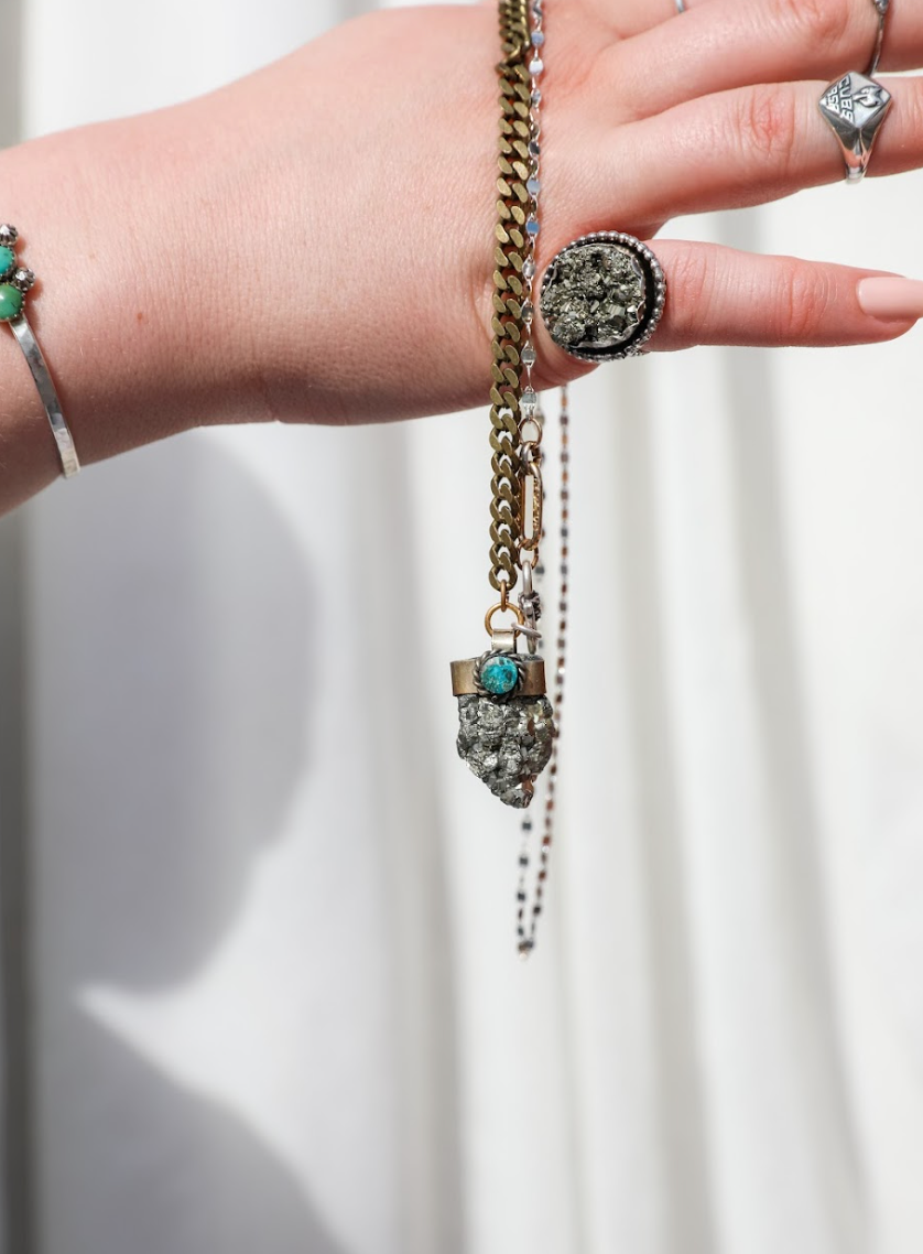 Rolling Stone Necklace: Pyrite or Turquoise - Stone Cooper
