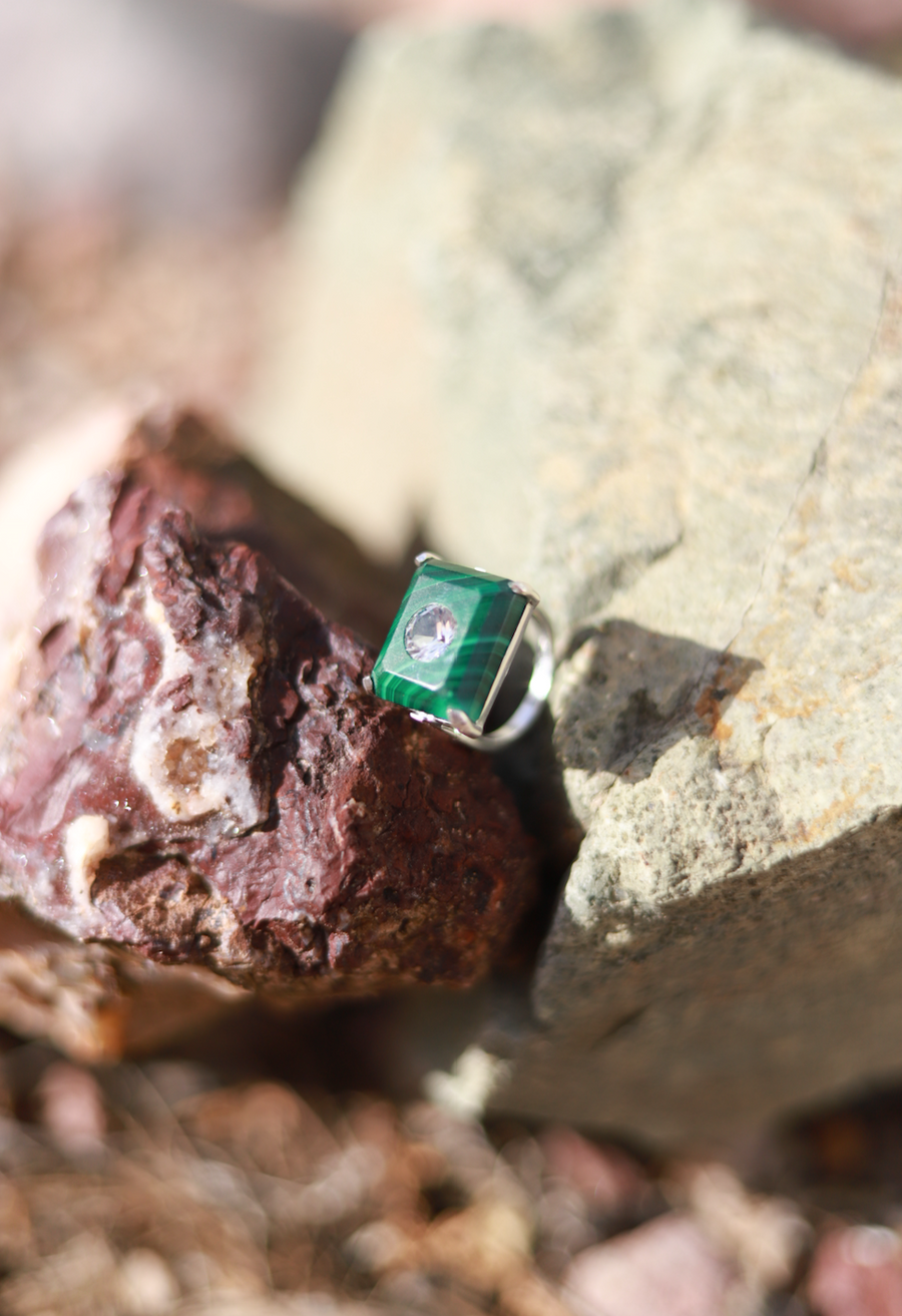 Malachite & Herkimer Earnest Ring - Stone Cooper