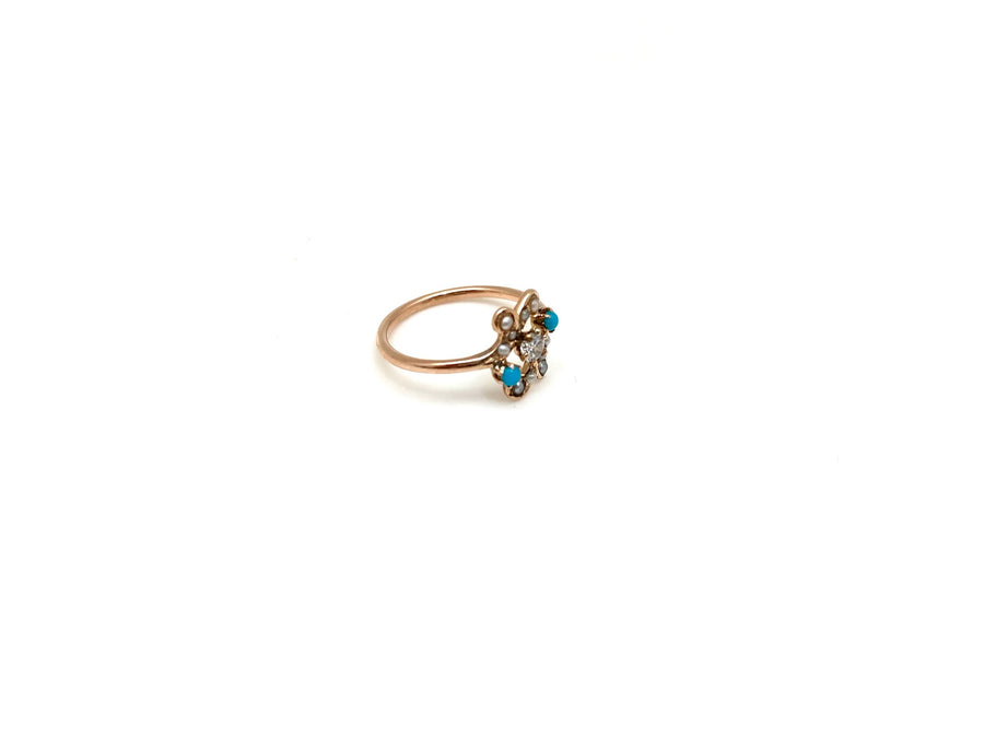 Turquoise, Seed Pearl, Rose-cut Diamond Ring (4.75)