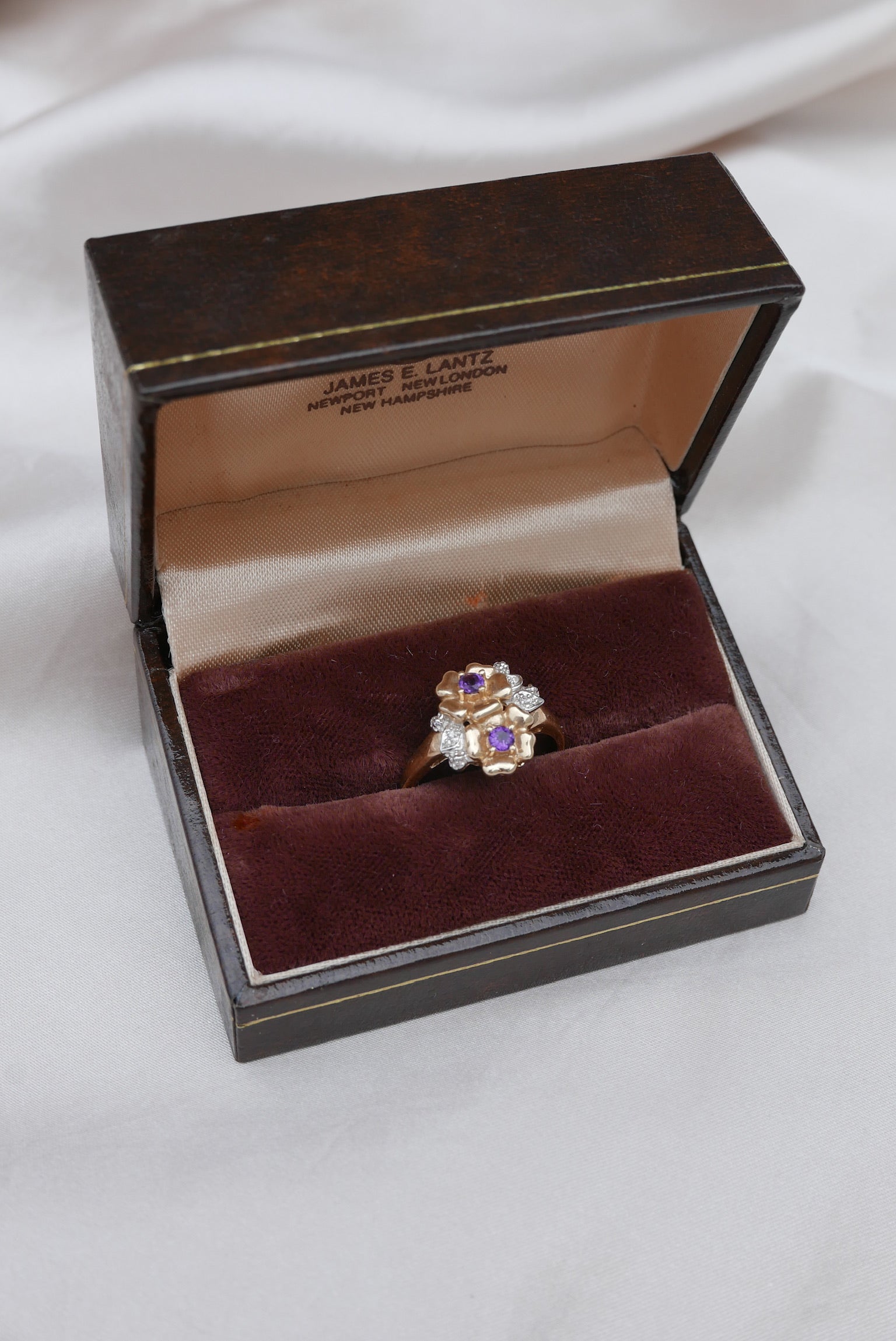 Amethyst, Diamond 10K Antique Flower Ring (9.25)