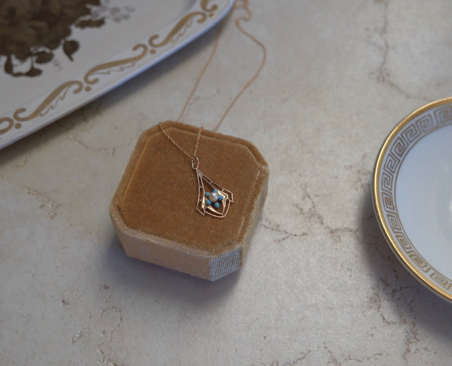 10K Antique Lavaliere Pearl Flower Necklace - Stone Cooper