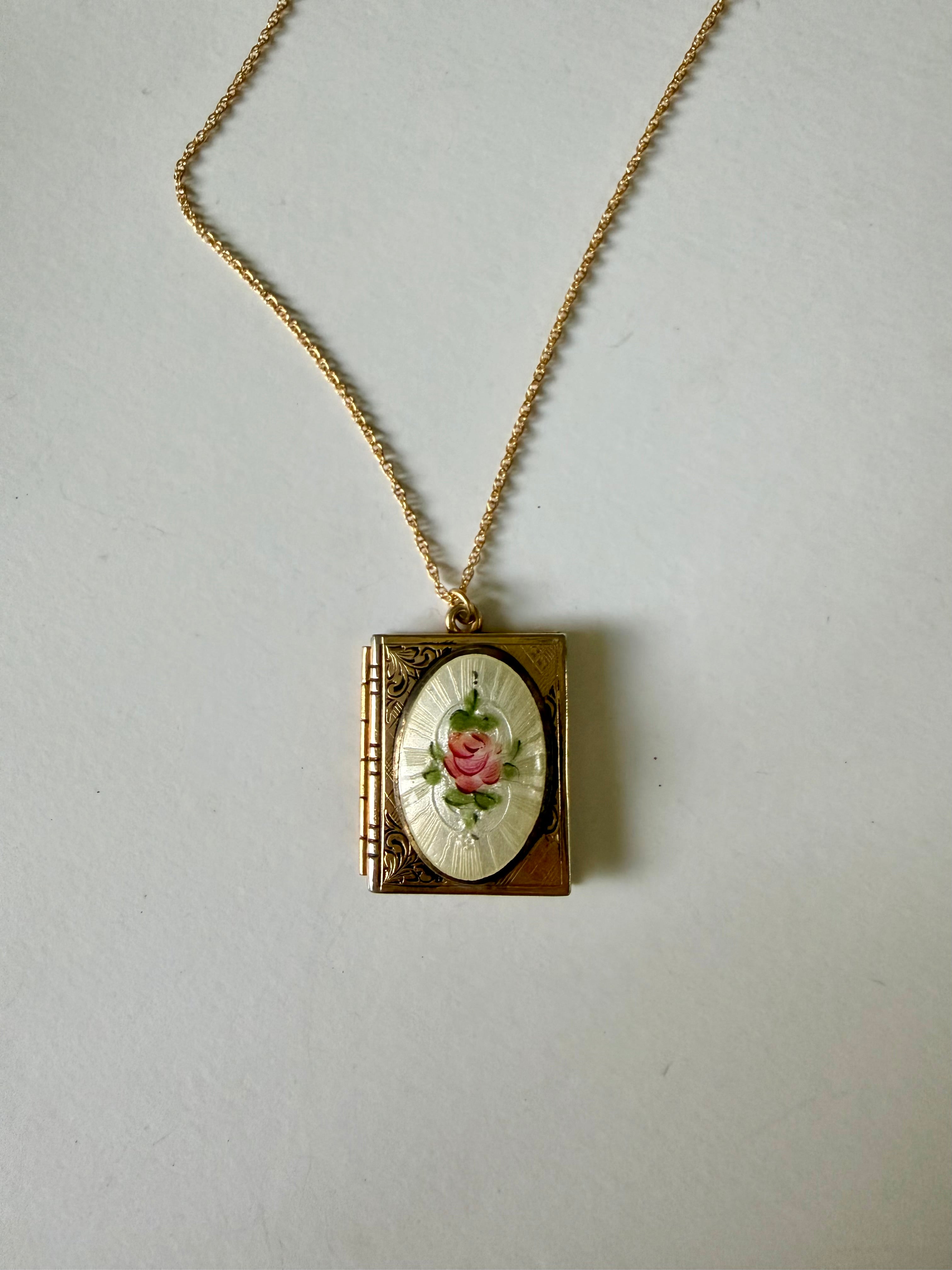 Rosa Guilloché Enamel Floral Book Locket - Stone Cooper