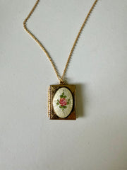 Rosa Guilloché Enamel Floral Book Locket - Stone Cooper