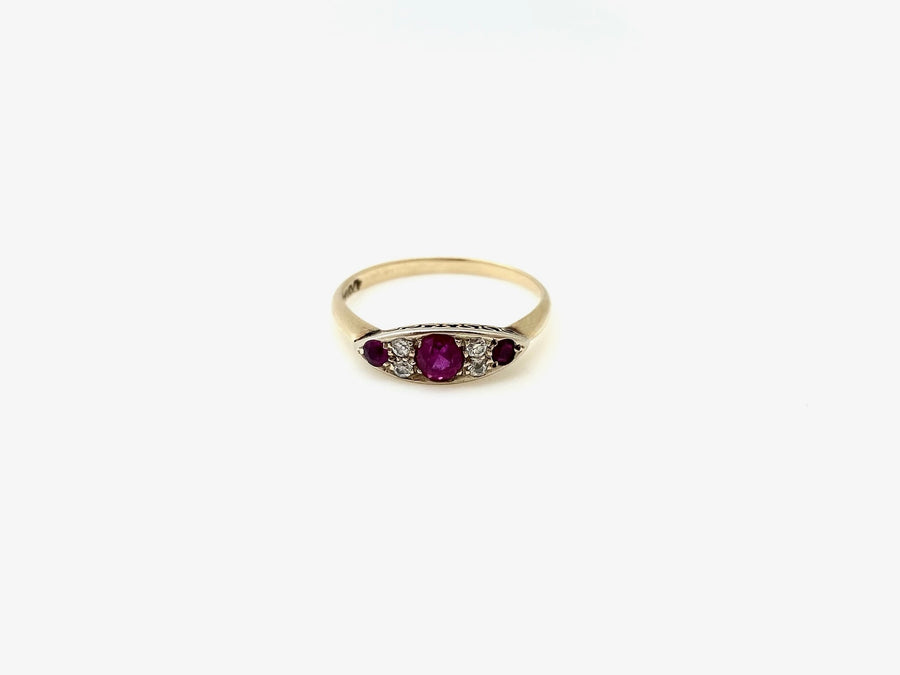 Deco Ruby, Diamond Antique Ring (14K gold, size 6.5)