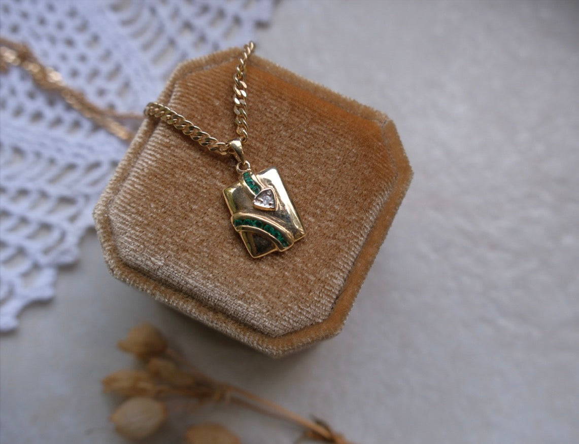 Retro Emerald, Diamond Necklace (14K) - Stone Cooper