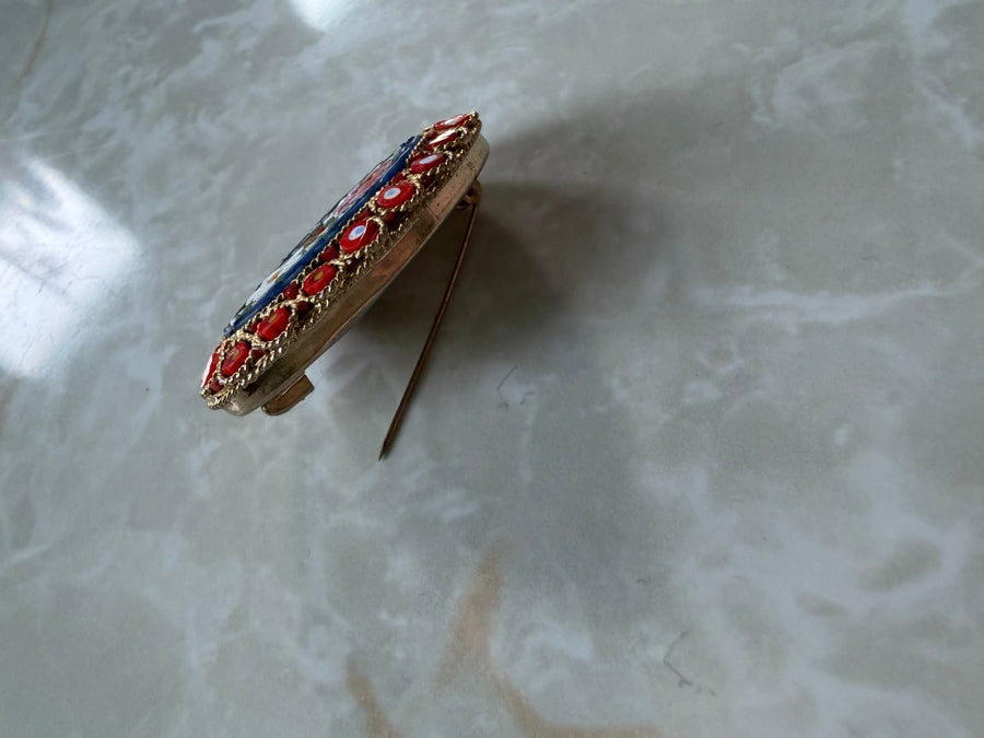 Vintage Micro-Mosaic Oval Bouquet Brooch