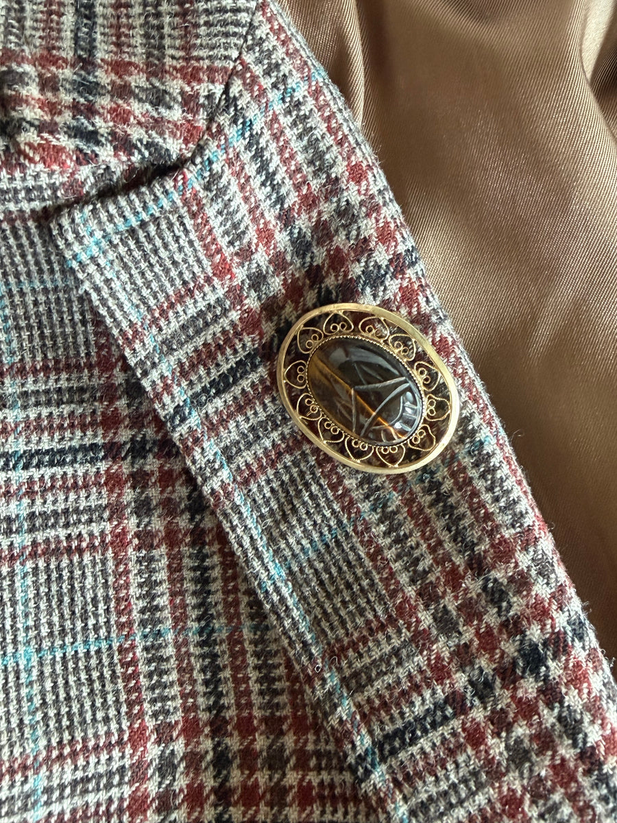 Vintage Gold-Fill Tiger's Eye Scarab Brooch