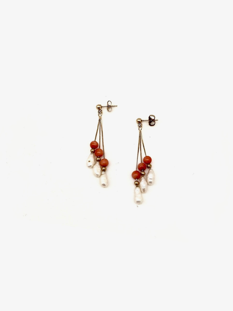 14k Antique Coral & Pearl Earrings
