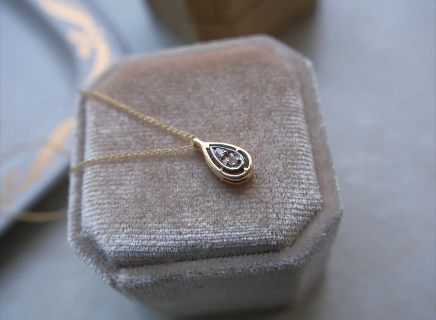 14K Vintage Diamond Teardrop Necklace - Stone Cooper