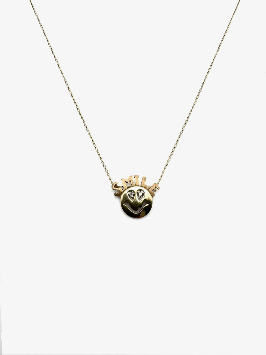 Retro Diamond Smile Necklace (14K)