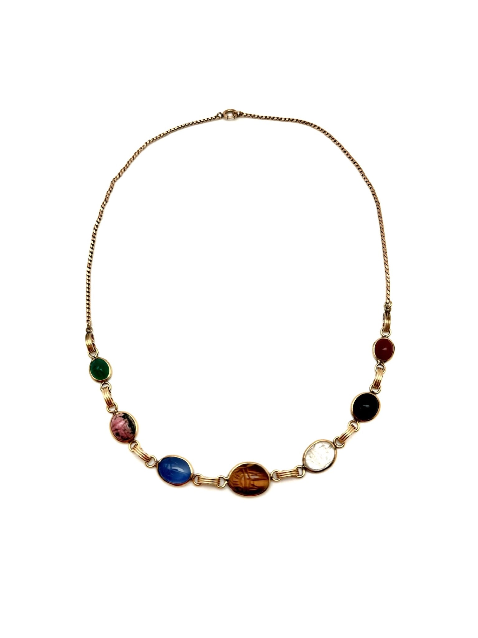 Estel Egyptian Revival 7 Stone Scarab Necklace