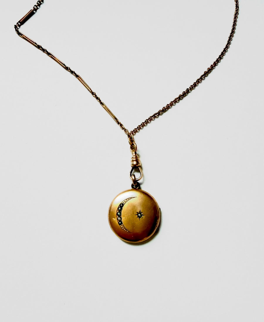 Celestial Gold-Filled Locket, Watch Chain