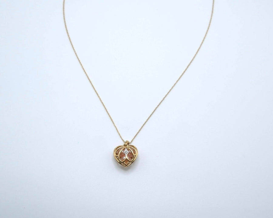10K Antique Encased Pearl, Diamond Heart Cage Necklace - Stone Cooper