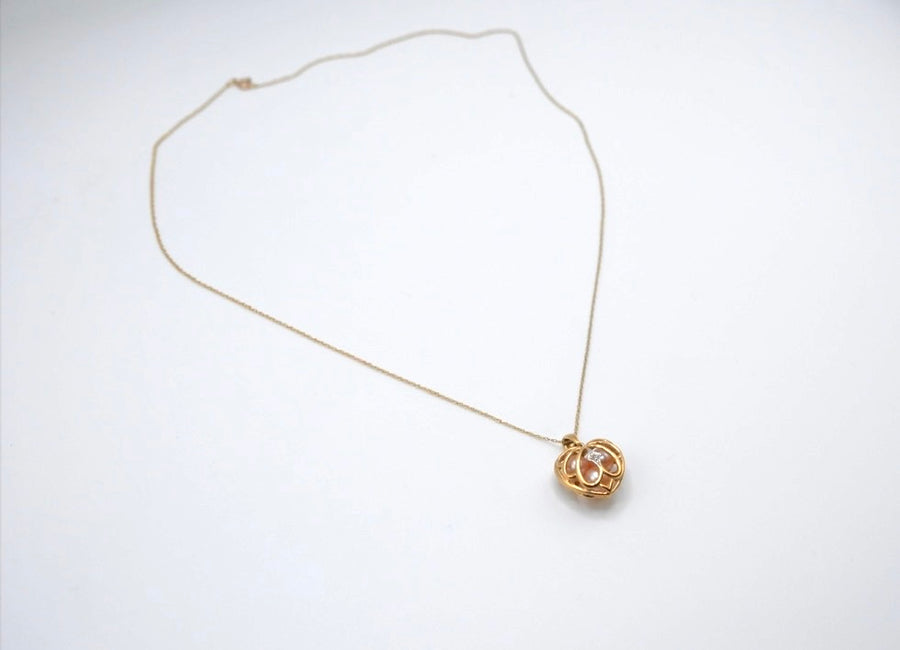 10K Antique Encased Pearl, Diamond Heart Cage Necklace - Stone Cooper