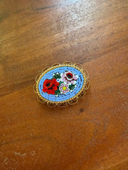 Vintage Micro-Mosaic Teal Bouquet Brooch
