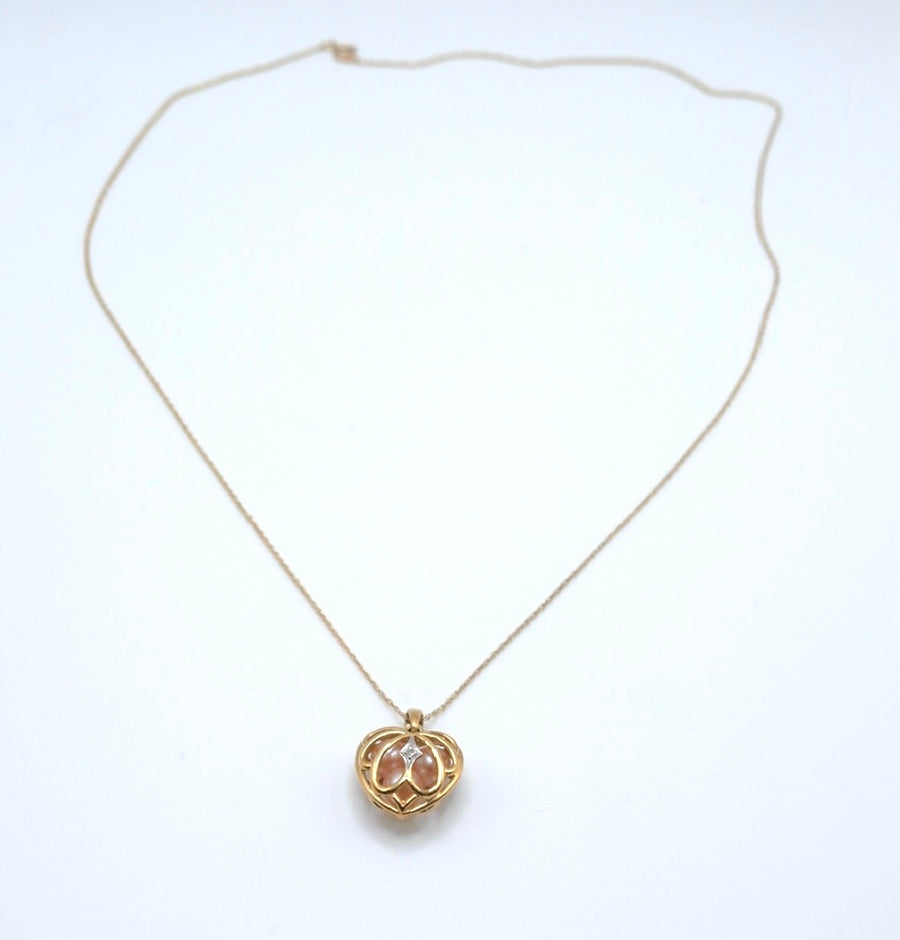 10K Antique Encased Pearl, Diamond Heart Cage Necklace - Stone Cooper