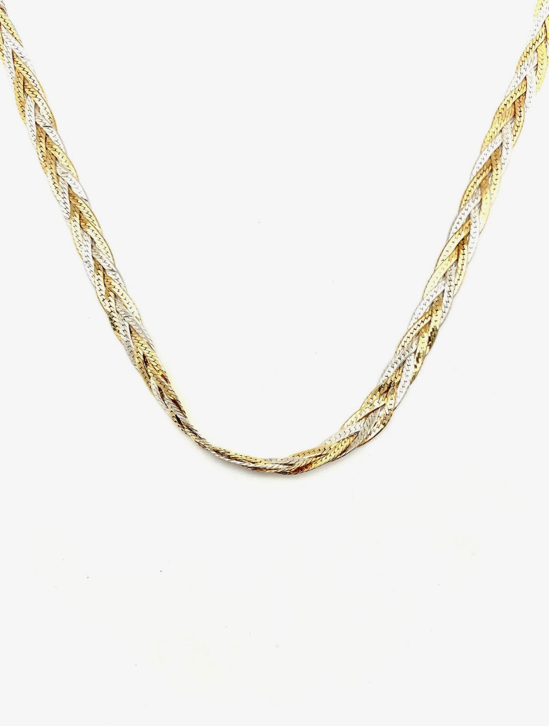 Sold at Auction: 18K TRI TONE GOLD BRAIDED HERRINGBONE NECKLACE