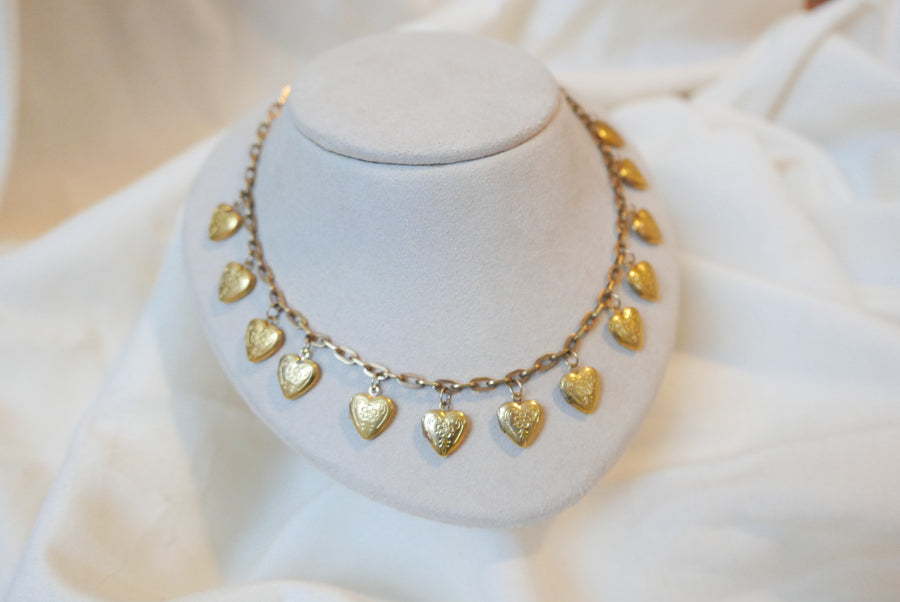 Gold Filled Vintage Multi Locket Statement Necklace