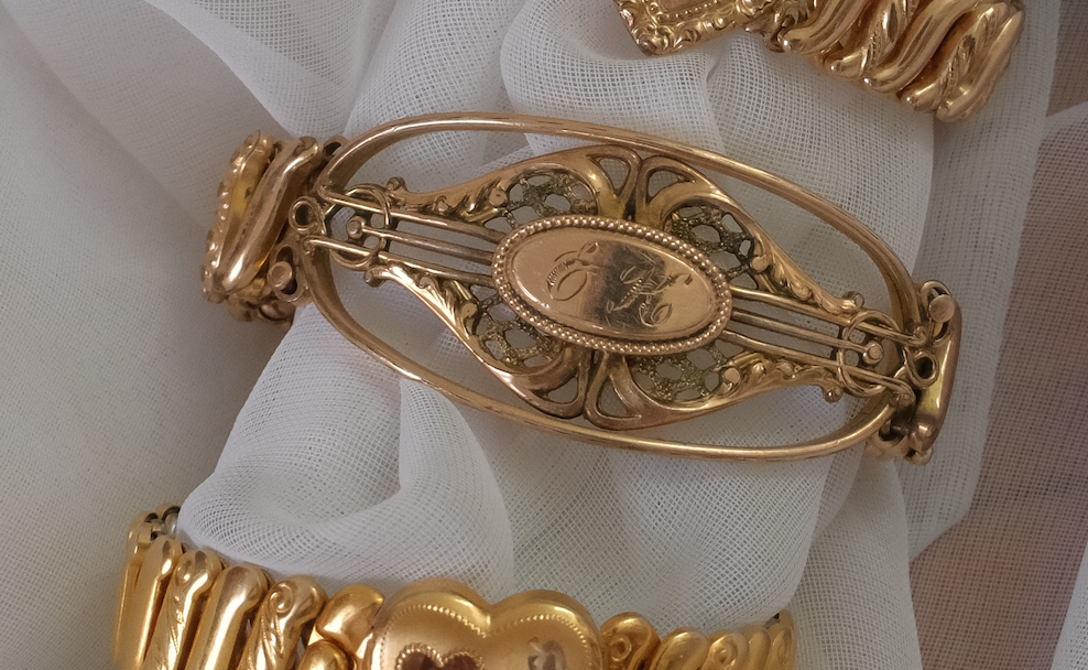 Engraved 'EK' Antique Gold Filled Expansion Bracelet