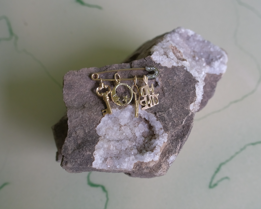 Antique 14K Gold Diamond Safety Pin Charm Holder/Link - Stone Cooper
