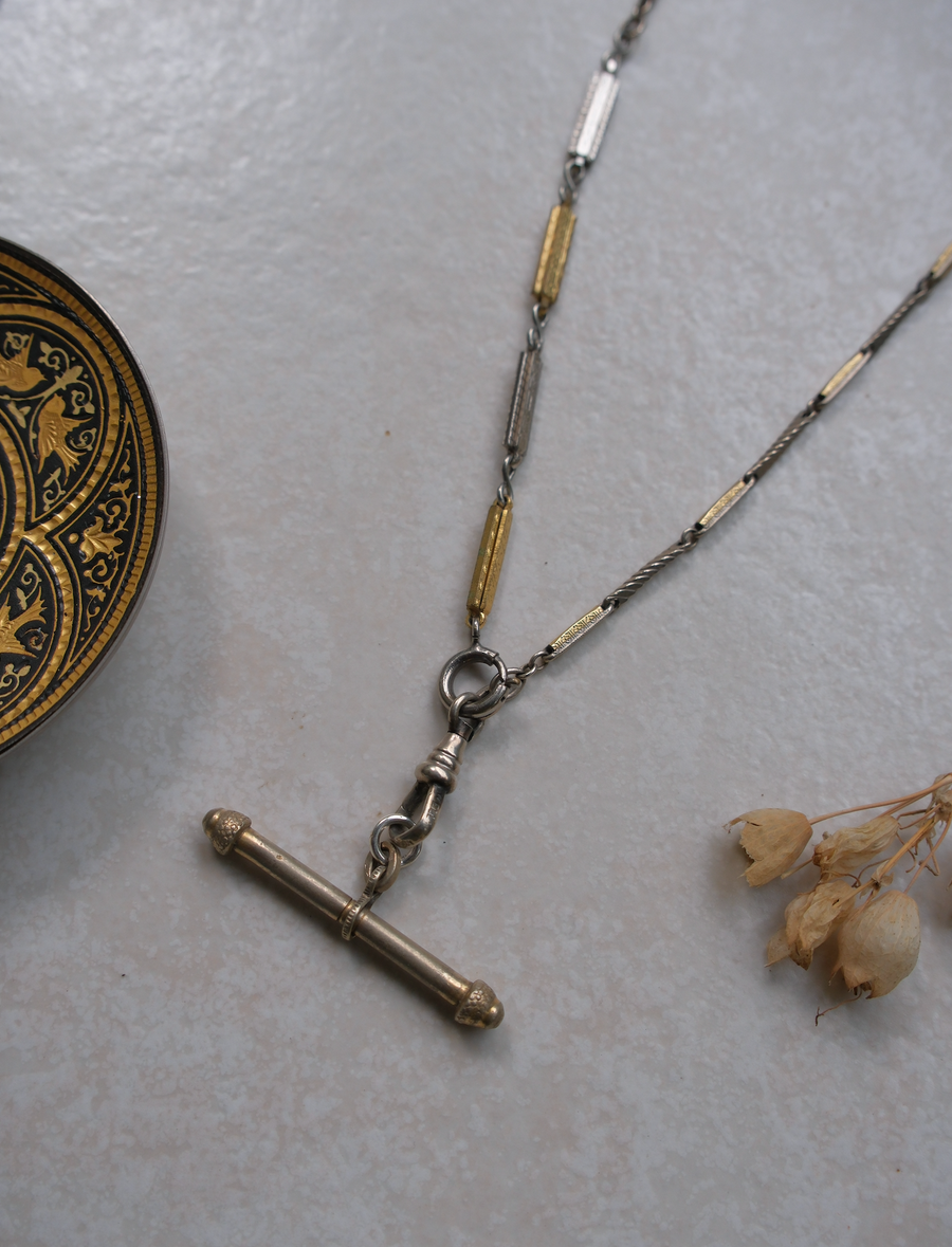 Linda Two-Toned T-Bar, Watch Chain Necklace