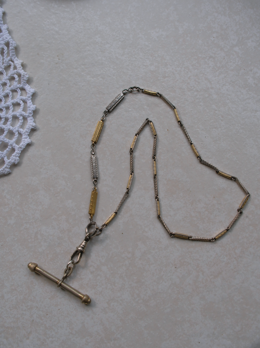 Linda Two-Toned T-Bar, Watch Chain Necklace