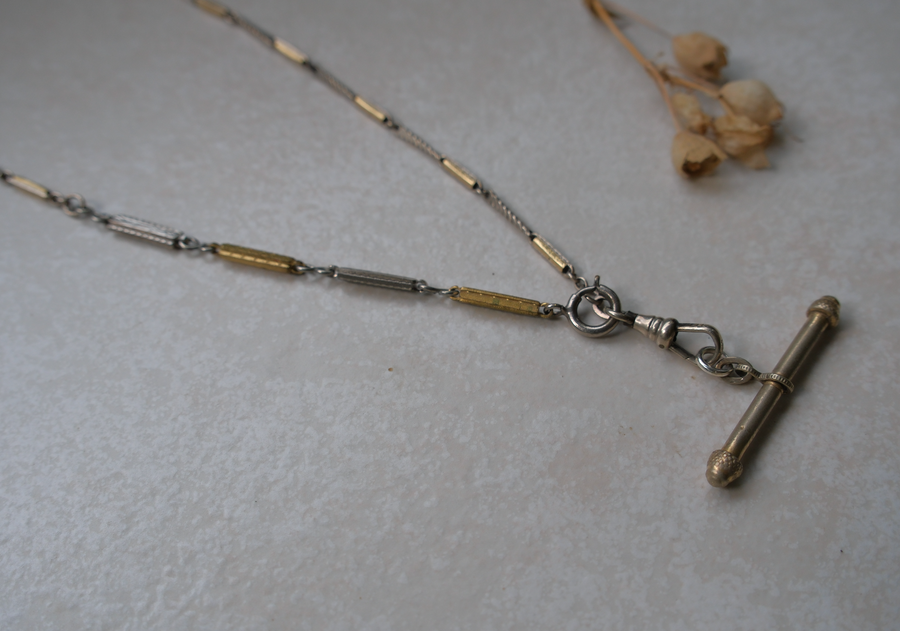 Linda Two-Toned T-Bar, Watch Chain Necklace