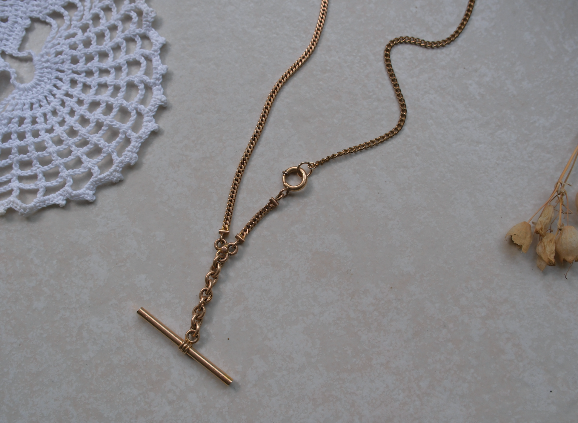 Mary Gold-Filled T-Bar, Watch Chain Necklace