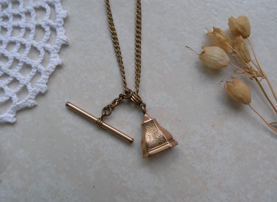 Agatha Fob, Gold-Filled T-Bar Necklace