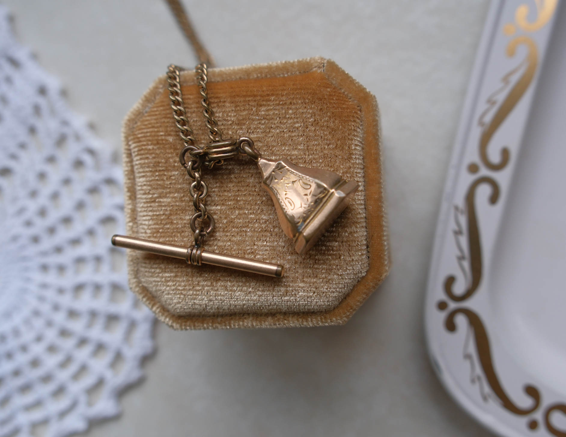 Agatha Fob, Gold-Filled T-Bar Necklace