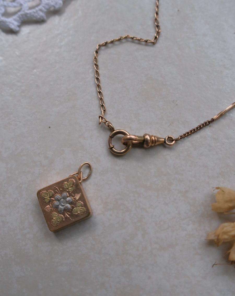 Margaret Gold-Filled Watch Chain, Floral Fob