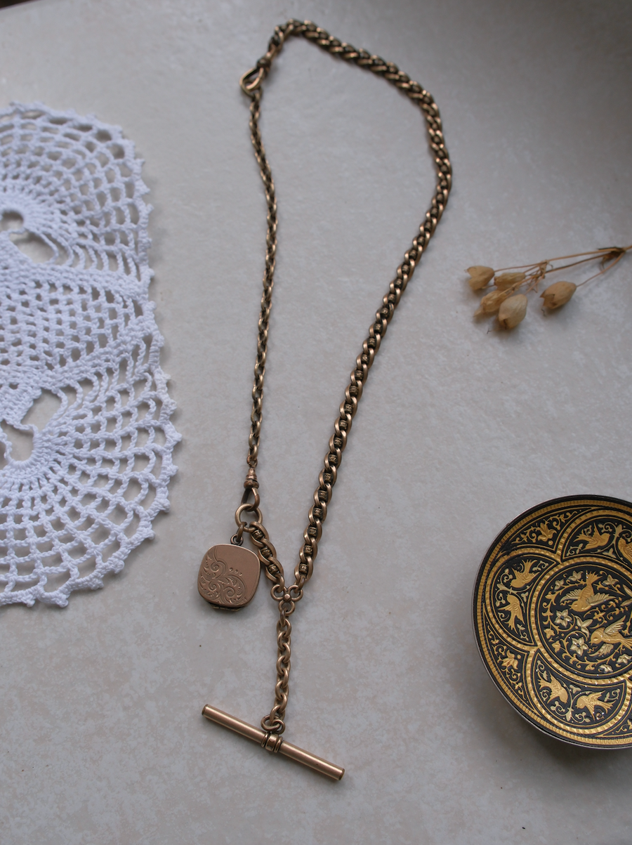 Solveig Gold-Filled Locket, T-Bar Necklace