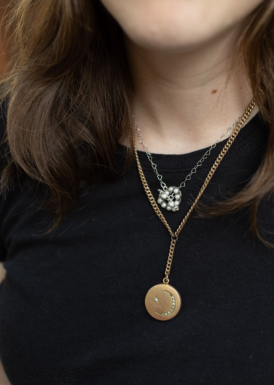 Pearl Silver Heart Toggle Necklace