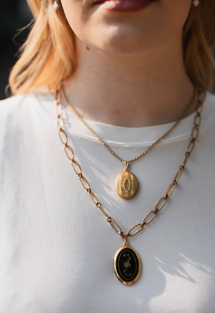 Hedwig Gold-Filled Black Enamel Locket