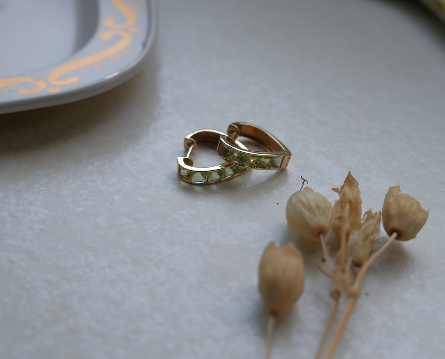 Peridot 14K Heart Huggies