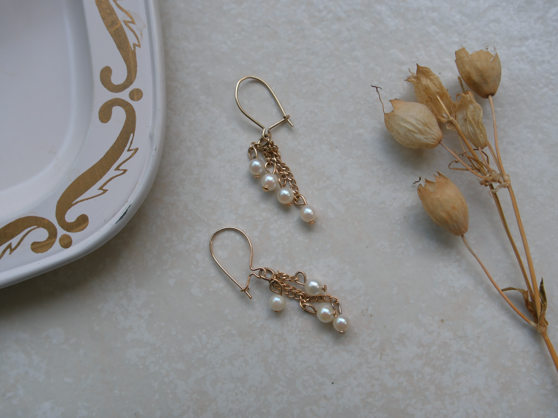 14K Doris Pearl Dangle Earrings