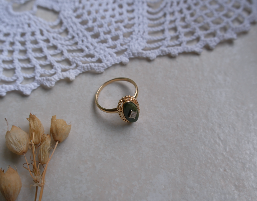 10K Jade Diamond Estate Ring (6.75)