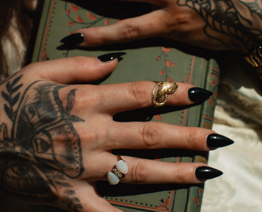 14K Snake Ring, Ruby Eyes (4.75)