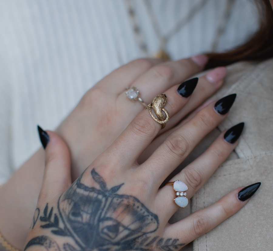 14K Snake Ring, Ruby Eyes (4.75)